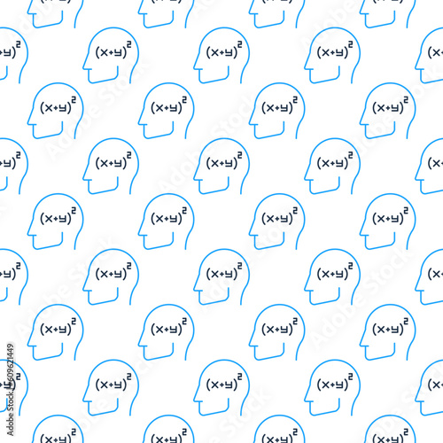 Blue Human Head with Math Mind vector concept line seamless pattern