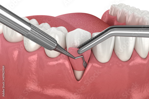 Gingiva Recession: Soft tissue graft surgery. 3D illustration of Dental  treatment photo
