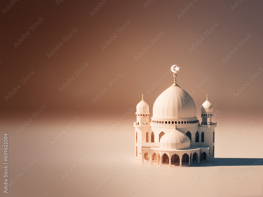 Clay Render of Miniature Mosque for Eid Mubarak and Islamic Events - created by Generative AI