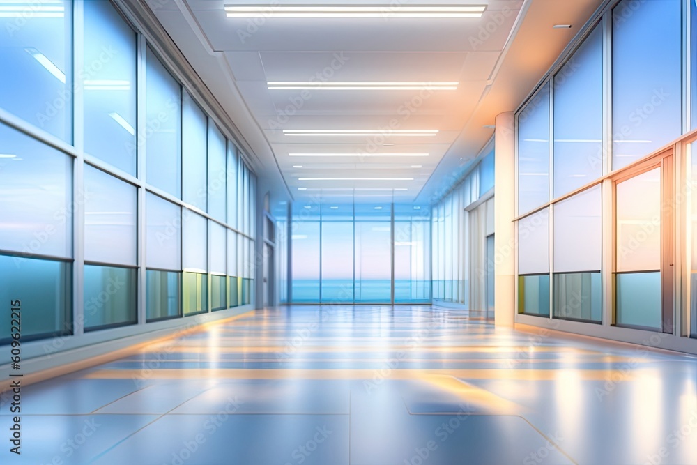 Light Blurred Background Office Hall with Windows Generative AI