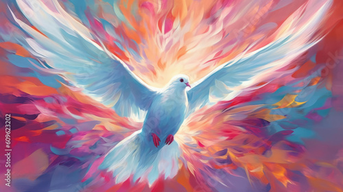 Abstract Painting Art Style of a White Dove. Symbolizes the Holy Spirit. With Licensed Generative AI Technology Assistance.