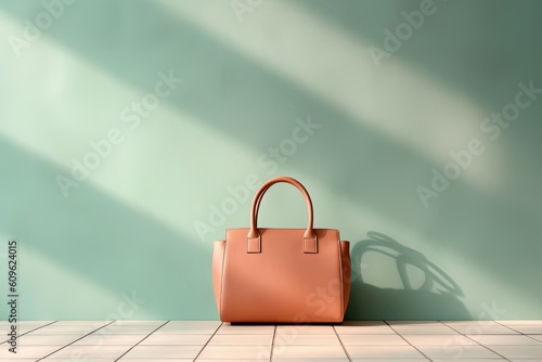 0382. handbag in front of light pastel wall. Generative AI photo