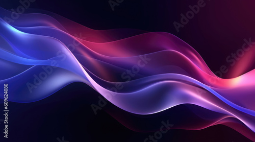 Bright abstract background with shining purple waves on dark