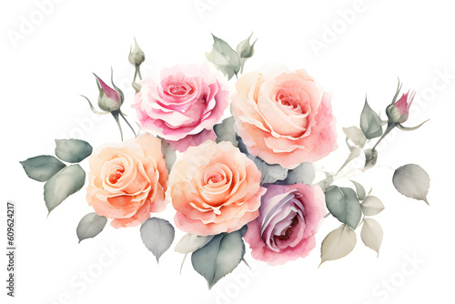 Watercolor Rose Flowers Isolated On White Background © KiranHarak