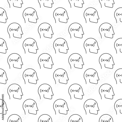 Math Mind vector Human Head concept outline seamless pattern