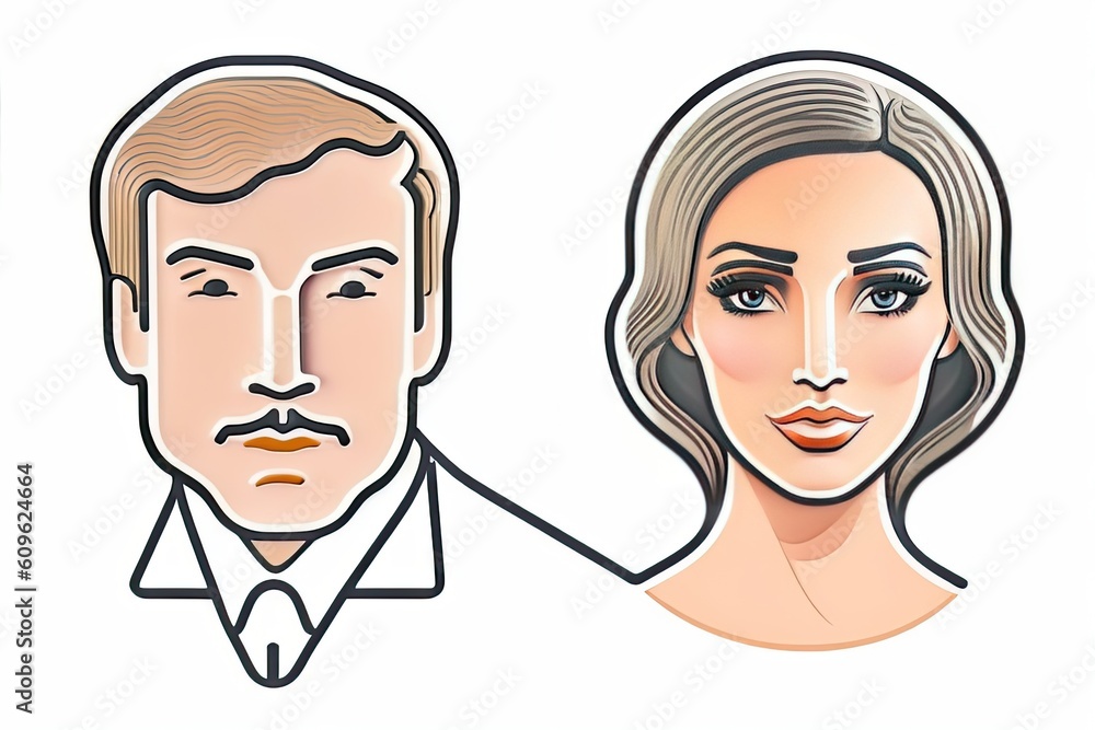 Male and Female Line Design on White Background Sketch Generative AI Male and Female Line Design on White Background Sketch Generative AI