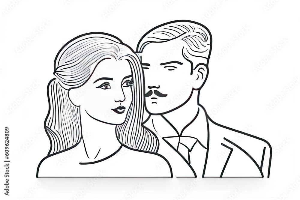 Male and Female Line Design on White Background Sketch Generative AI Male and Female Line Design on White Background Sketch Generative AI