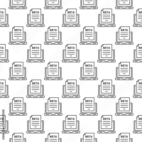Math Paper with Laptop vector Mathematics concept outline seamless pattern