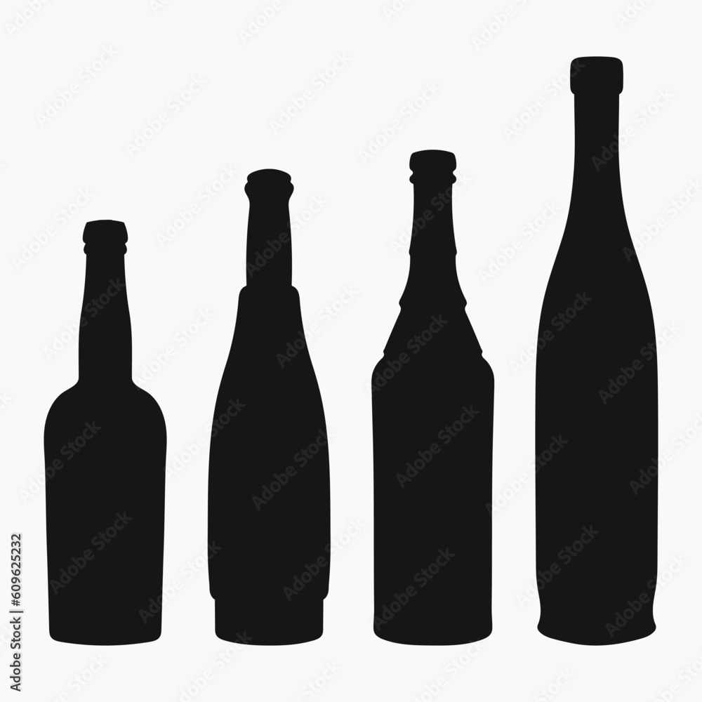 Shape of silhouette of bottle for alcohol, beer, kvass, waters. Outline of a container for storing liquid Shape of silhouette of bottle for alcohol, beer, kvass, waters. Outline of a container for storing liquid