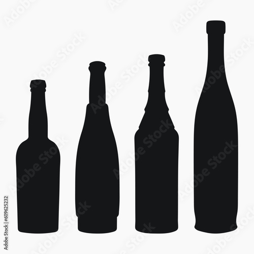 Shape of silhouette of bottle for alcohol, beer, kvass, waters. Outline of a container for storing liquid
