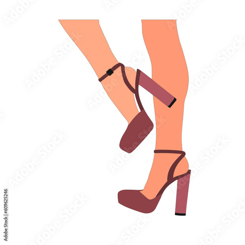 Slender, young female legs in a pose. Shoes stilettos, high heels. Walking, standing, running, jumping, dance. Women shoe model