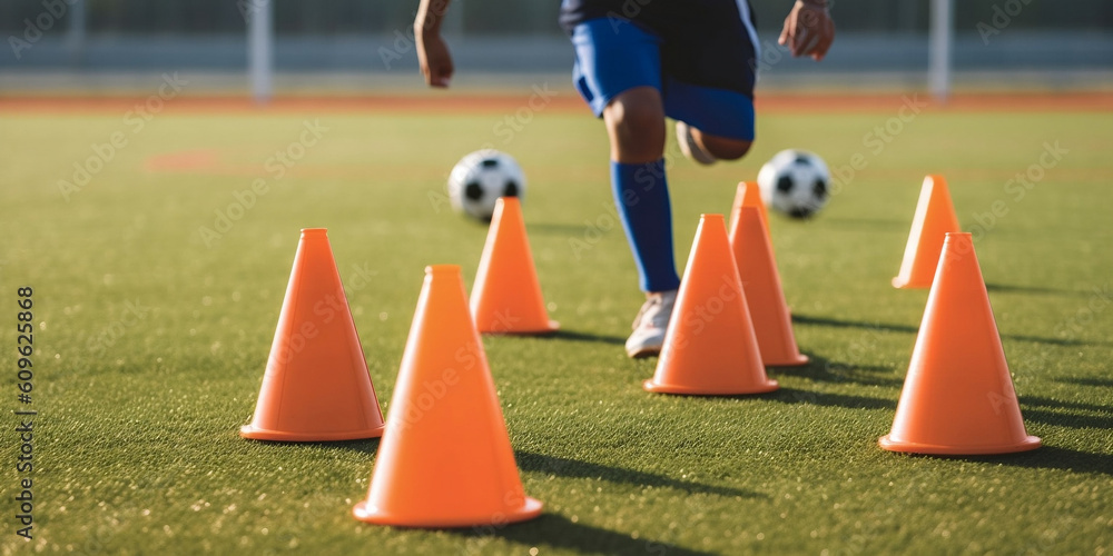 Soccer ball control exercises for kids. Child playing soccer ball on