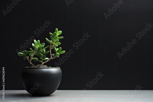 0404. Jade plant succulent in front of dark wall. Generative AI