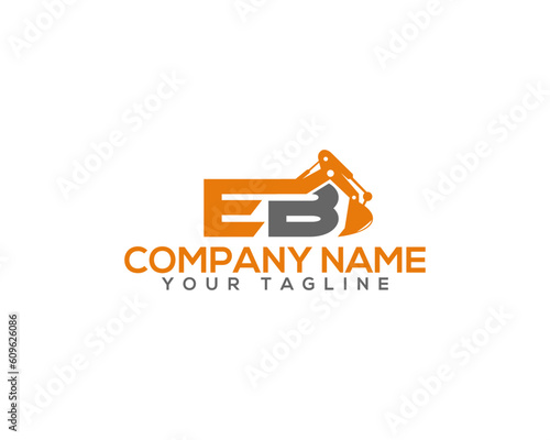 Creative and Isolated excavator and backhoe EB letter vector logo design for construction company.
