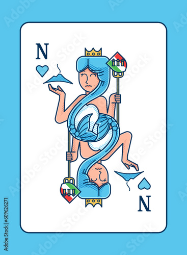 Neapolitan mermaid with pitchfork and Vesuvius symbol photo