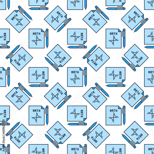 Mathematics Paper with Pen vector Math blue seamless pattern photo