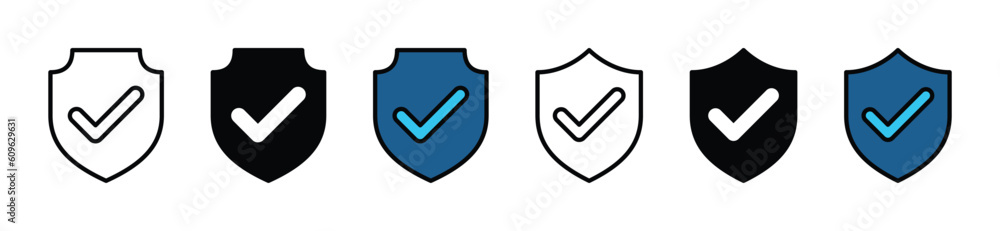 Security shield check mark icon vector. Protection, protect, safety icon in line, flat, and color style on white background with editable stroke for apps and websites. Vector illustration 