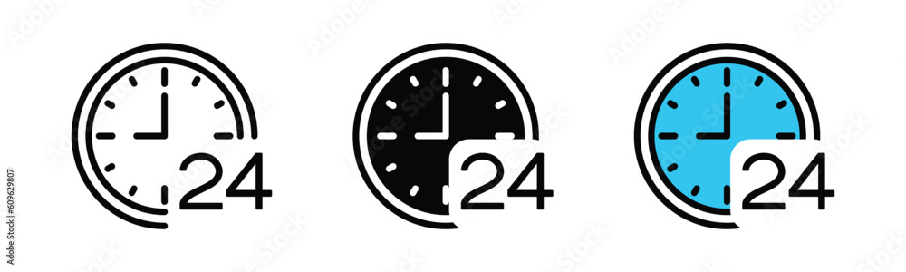 24 hours icon. Time, clock, hour in line, flat, and color style on white background with editable stroke for app and website. Vector illustration 24 hours icon. Time, clock, hour in line, flat, and color style on white background with editable stroke for app and website. Vector illustration