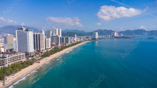 central beach, general view, cityscape nha trang city in vietnam shot from drone, gorgeous asia, beach by the sea, modern city in tropics © Aleksandr Lavrinenko