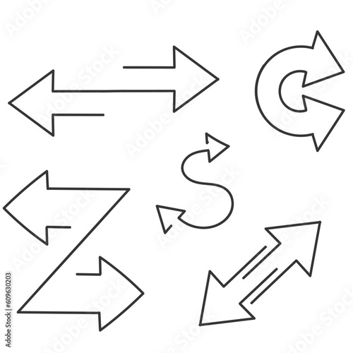 hand drawn doodle two arrows in opposite directions illustration vector