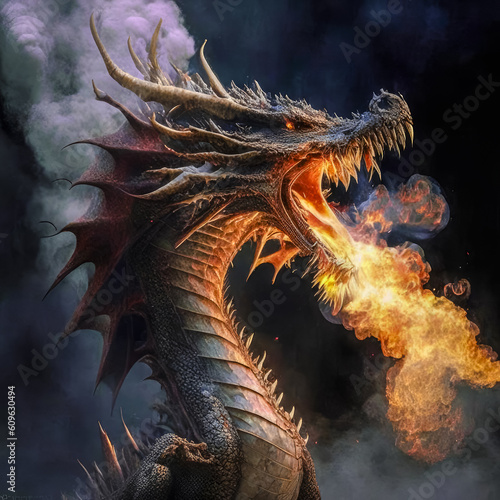 Beautiful and powerful fantasy dragon. Generative AI © abrilla