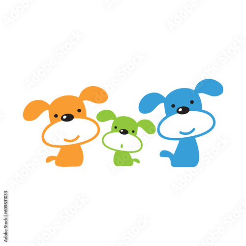 Cute dog family. Vector illustration in flat style. Isolated on white background.
