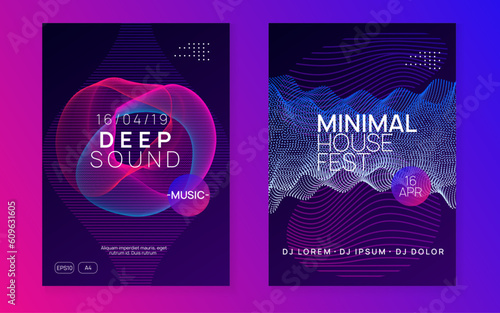 Neon electronic poster. Electro dance dj. Music sound fest. Night club event flyer. Techno party.