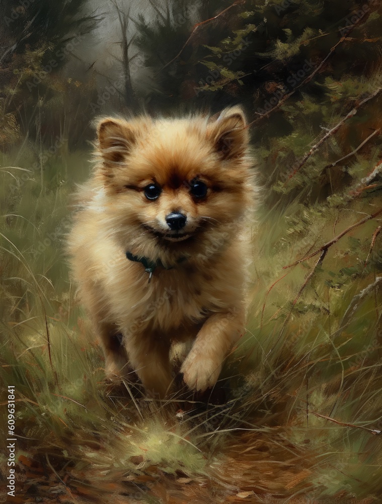 Obraz premium pomeranian puppy in the grass