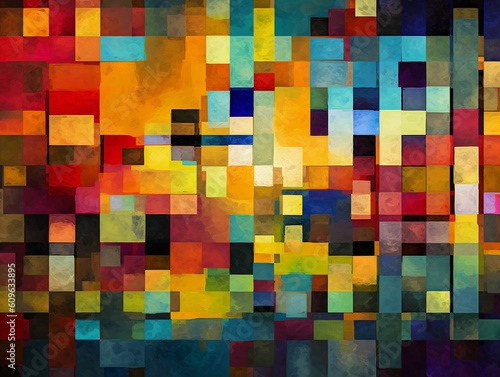 Mosaic of vibrant squares and rectangles in a grid-like arrangement