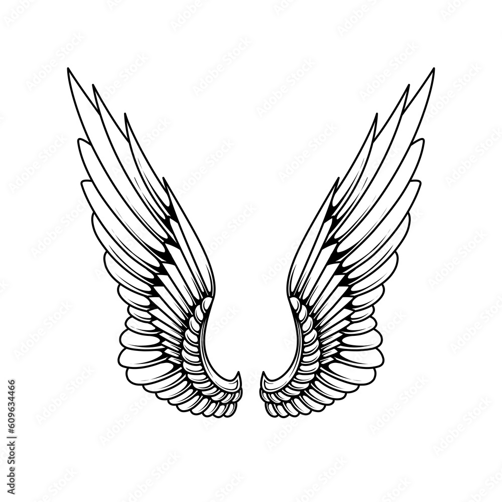 Fototapeta premium Vector angel wings tattoo design