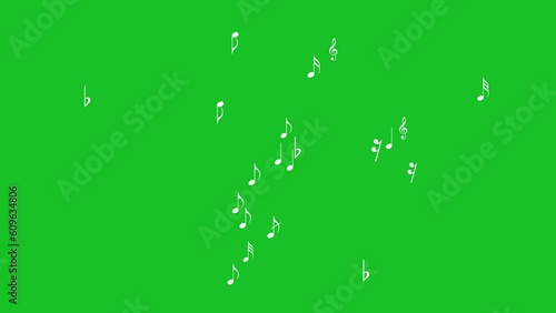 Music notes on green screen background motion graphic effecsts. 