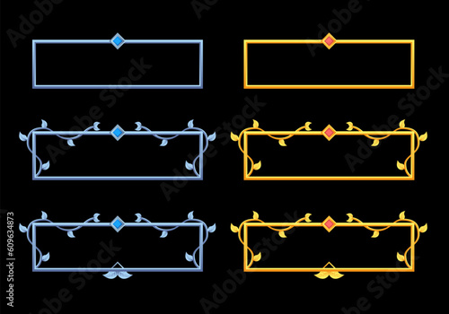 collection medieval border game.silver and gold border with flower and gemstone decoration element