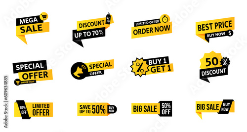 collection of sale tags, discount, buy 1 get 1, best price, special offer,mega sale,product promo