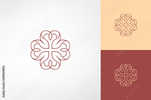 Heart shape petals flower feminine logo. Beautiful and elegant logo. Suitable for beauty, cosmetic, environmental, floral, fashion, spa and esthetics salon companies.
