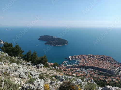 View on Lukrom island from the Srd mountain in Dubrovnik, Croatia