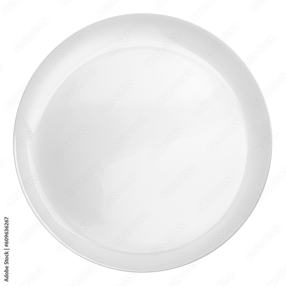 Empty plate, isolated on white background, full depth of field