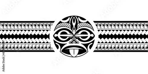 Polynesian border tattoo design.  Pattern aboriginal samoan. Black and white texture, isolated vector.