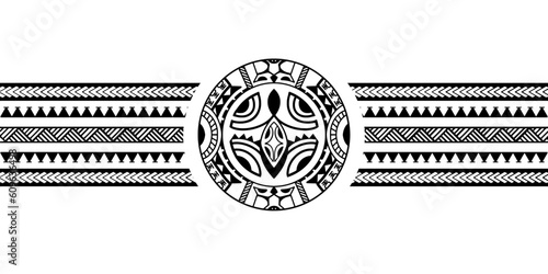 Polynesian border tattoo design.  Pattern aboriginal samoan. Black and white texture, isolated vector.