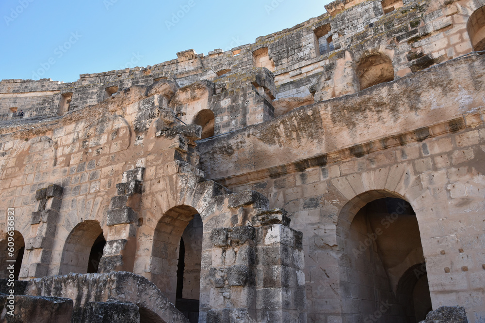 Multiple Levels and Layers of Ancient Arches in El Jem Roman Amphitheater, Tunisia