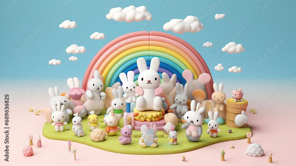 Obraz premium 3d illustration cute creatures rabbit