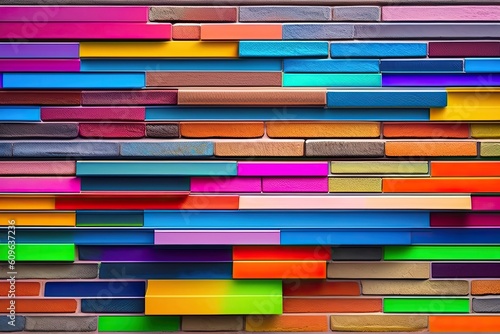 Rainbow Color Brick Wall Background Generative AI