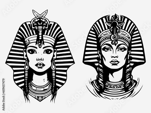 Captivating Cleopatra inspired logo design with a hand drawn touch, exuding elegance, power, and timeless allure. Perfect for luxury brands and beauty businesses. Generative AI