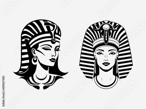 Hand drawn Cleopatra logo design that embodies the regal beauty and mystique of the ancient queen. Ideal for fashion labels, cosmetics, and historical themed projects. Generative AI