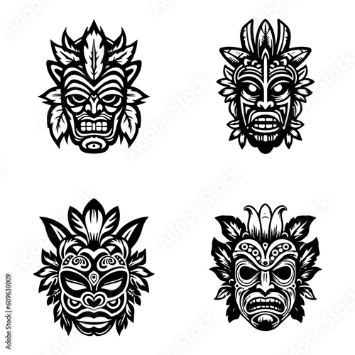 Intricately crafted hand drawn illustration of a wooden Tiki mask, capturing the essence of tribal rituals and ancient traditions Generative AI