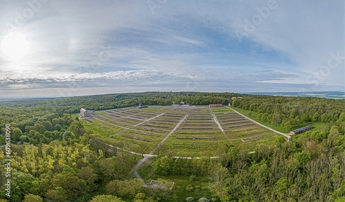 Drone image of the camp area at the former Buschenwald concentration camp near the town of Weimar photo