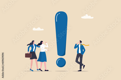 Big exclamation mark for important information, answer or resolve problem, solution or risk warning, attention or punctuation concept, business people thinking on big problem exclamation mark.