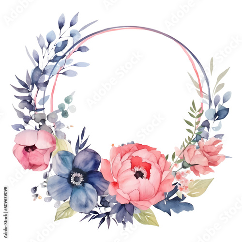 Beauty watercolor vector floral wreath on white background