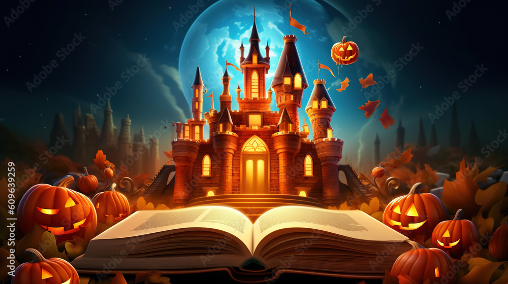 3d illustration of an open book with halloween