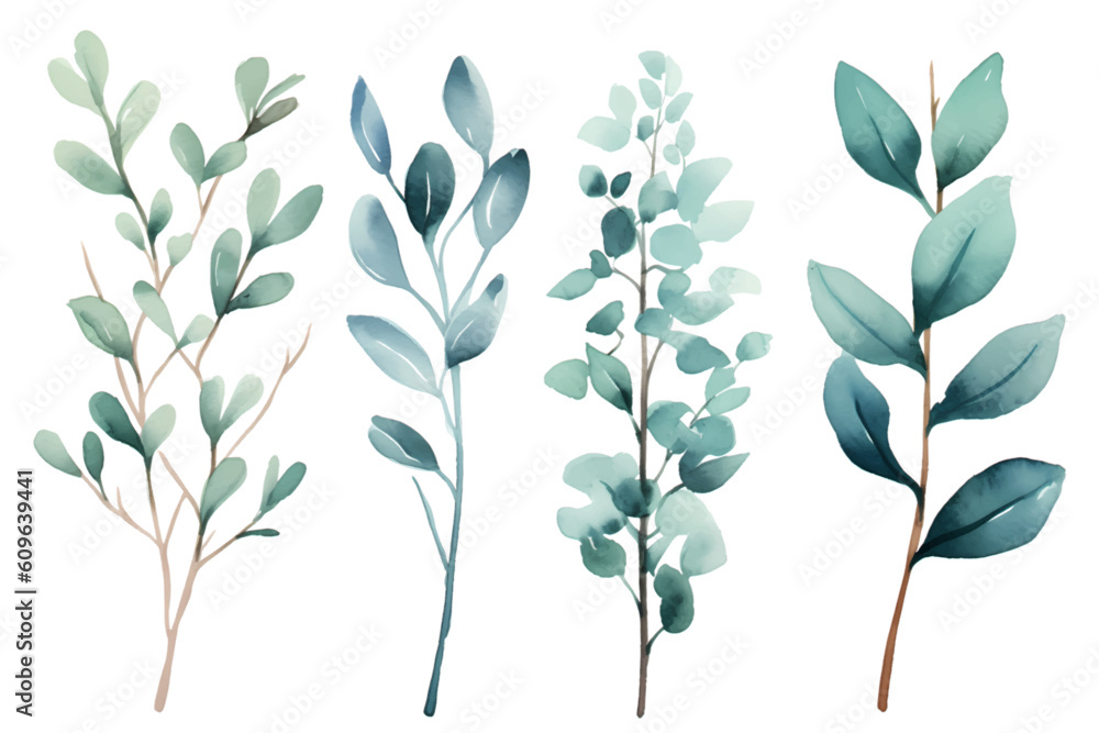 Naklejka premium Set of four watercolor vector branches