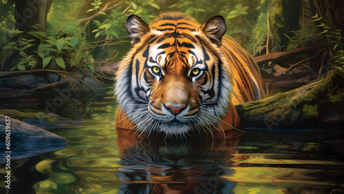 Tiger in a river stream